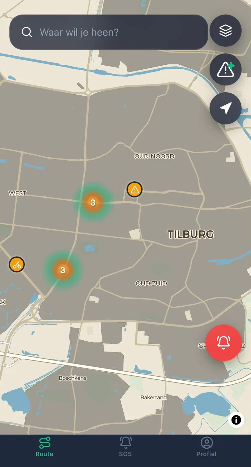 Kaart van Tilburg met geclusterde risicolocaties